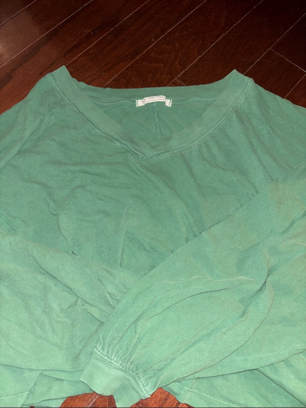 Green Free People V-Neck Lightweight Pullover